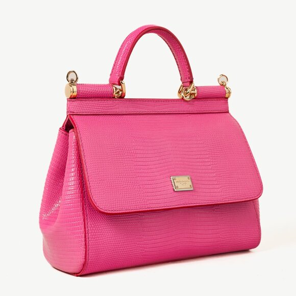 Dolce & Gabbana Miss Sicily Small Pink Iguana-Embossed Chain Satchel - Picture 2 of 14